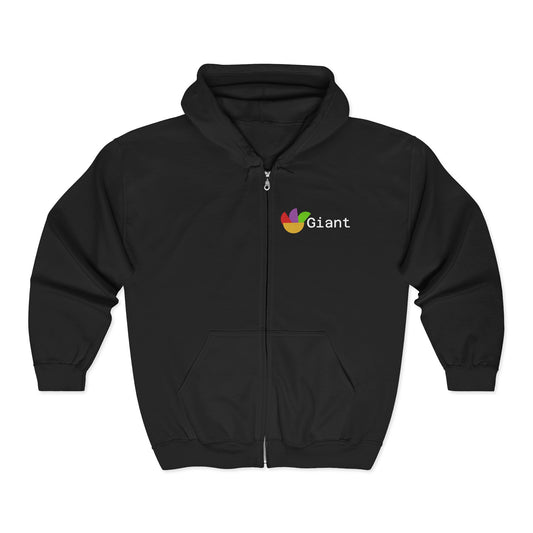 Giant Logo Zip Hoodie – "Count on Us, Count on Me" Full-Zip Sweatshirt
