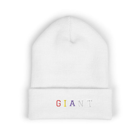Embroidered 'GIANT' Cuffed Beanie — Colorful Minimal Knit Hat