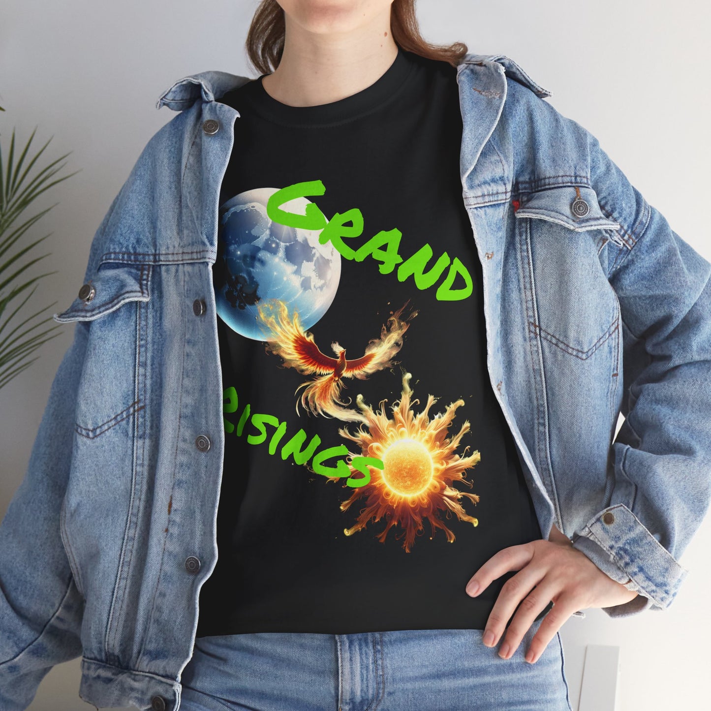 Celestial Phoenix Unisex Heavy Cotton Tee - Embrace the Sun and Moon